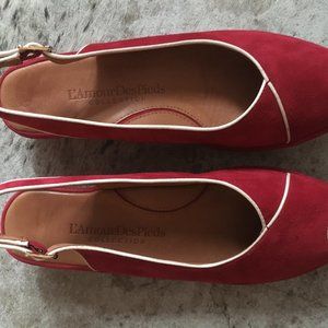 L'Amour Des Pieds red suede slingback wedges, 8.5